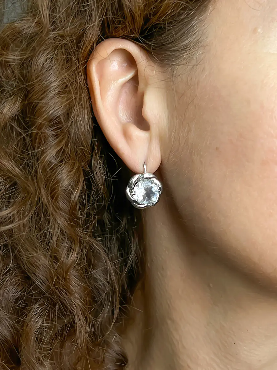 Купить Серьги с горным хрусталём, серебро 925, покрытие родий - Серьги, Серебро - 925 в интернет-магазине кристалл мечты в Москве