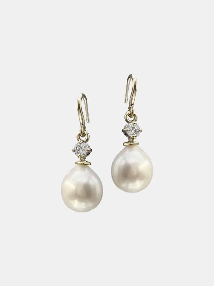 Купить Серьги из золота с жемчугом и бриллиантами лабараторными - Серьги, Золото - 375 в интернет-магазине кристалл мечты в Москве