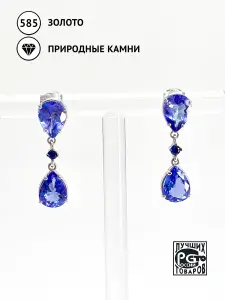 Купить Серьги-пусеты из золота с танзанитами и сапфирами - Серьги-пусеты, Золото - 585 в интернет-магазине кристалл мечты в Москве