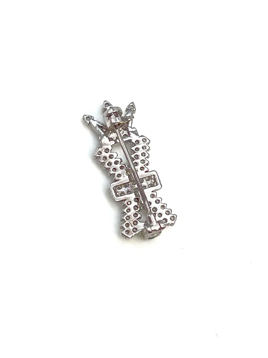 Купить Брошь с изумрудом природным и фианитами, серебро 925, покрытие родий - Брошь, Серебро - 925 в интернет-магазине кристалл мечты в Москве