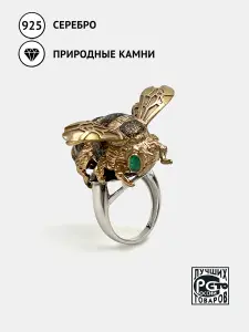 Купить Кольцо из серебра и бронзы с изумрудом - Кольцо, Серебро - 925/1 000 в интернет-магазине кристалл мечты в Москве