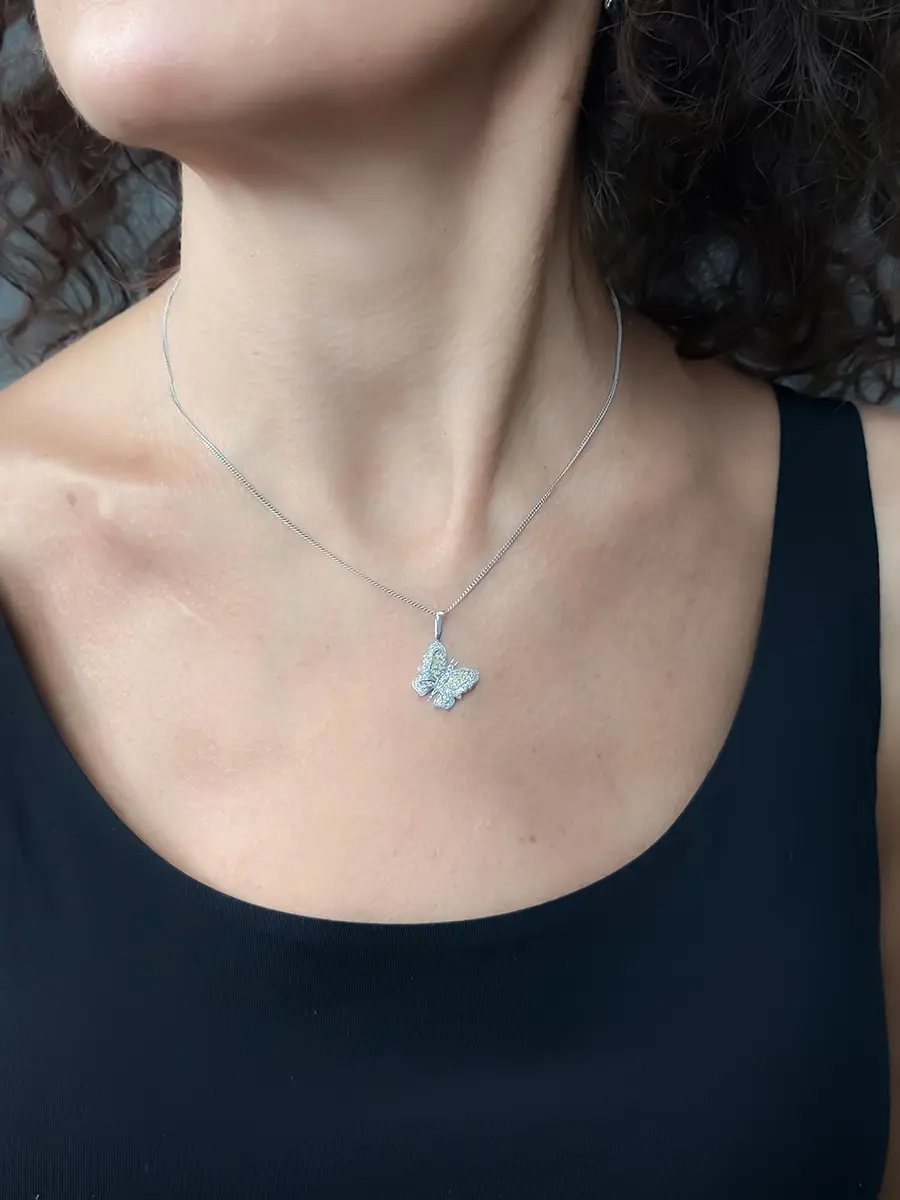 Купить Подвеска "Бабочка" с бриллиантами, золото - Подвеска, золото - 375 в интернет-магазине кристалл мечты в Москве