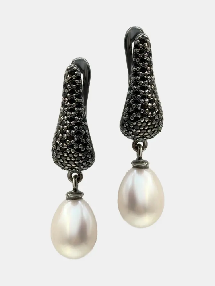 Купить Серьги из серебра с жемчугом и шпинелями - Серьги, Серебро - 925 в интернет-магазине кристалл мечты в Москве