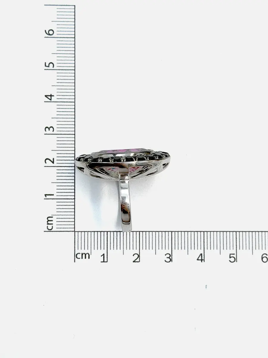 Купить Кольцо из серебра с фианитом и шпинелями чёрными. Покрытие родий - Кольцо, Серебро - 925 в интернет-магазине кристалл мечты в Москве