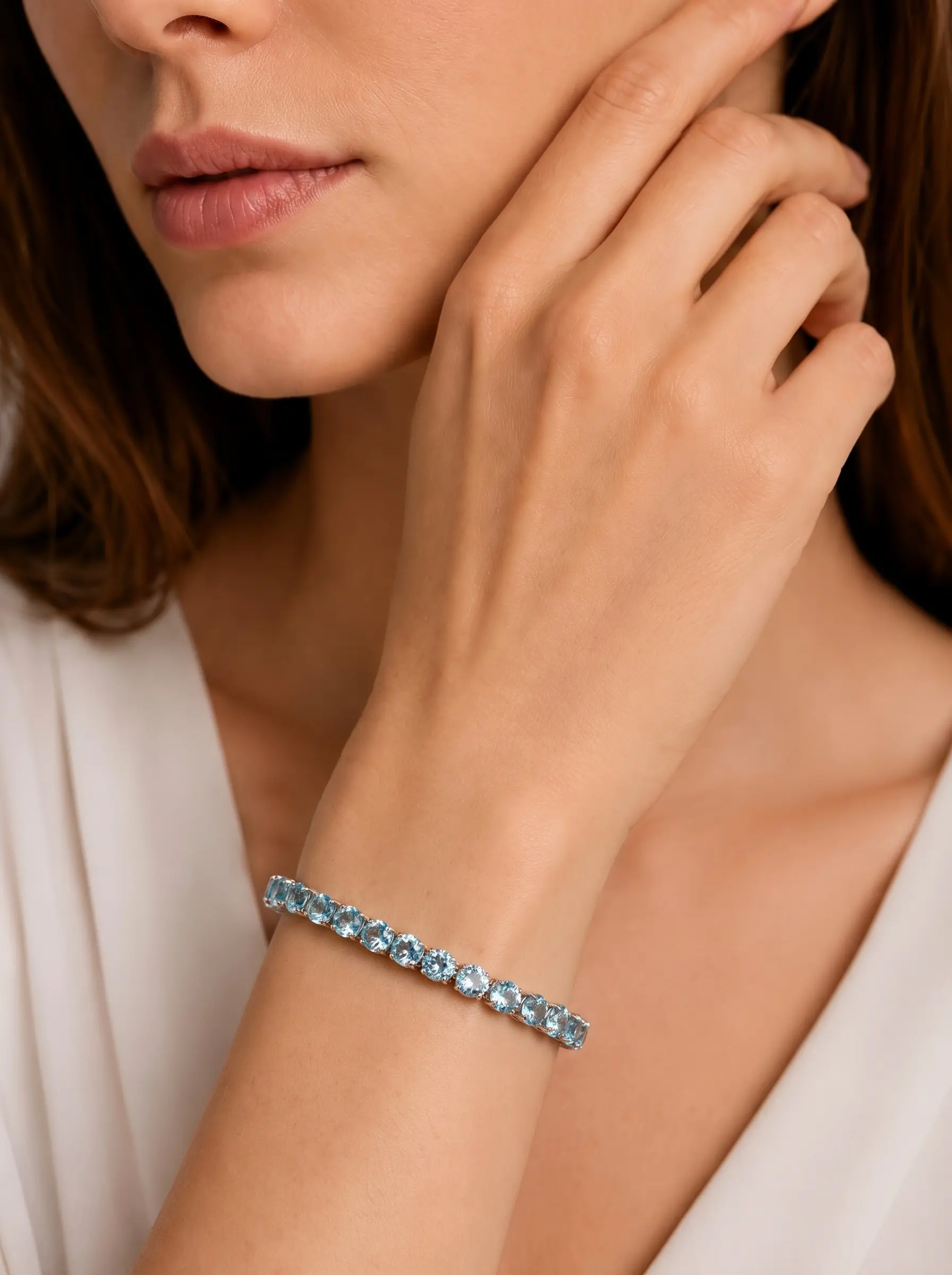 Купить Браслет с турмалинами Параиба, серебро 925, покрытие родий - Браслет, Серебро - 925 в интернет-магазине кристалл мечты в Москве