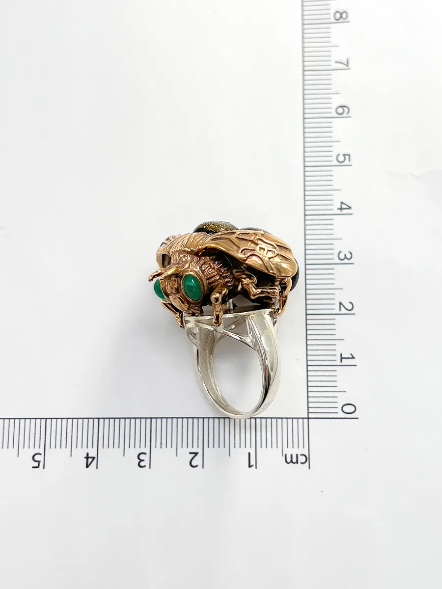 Купить Кольцо из серебра и бронзы с изумрудом - Кольцо, Серебро - 925/1 000 в интернет-магазине кристалл мечты в Москве