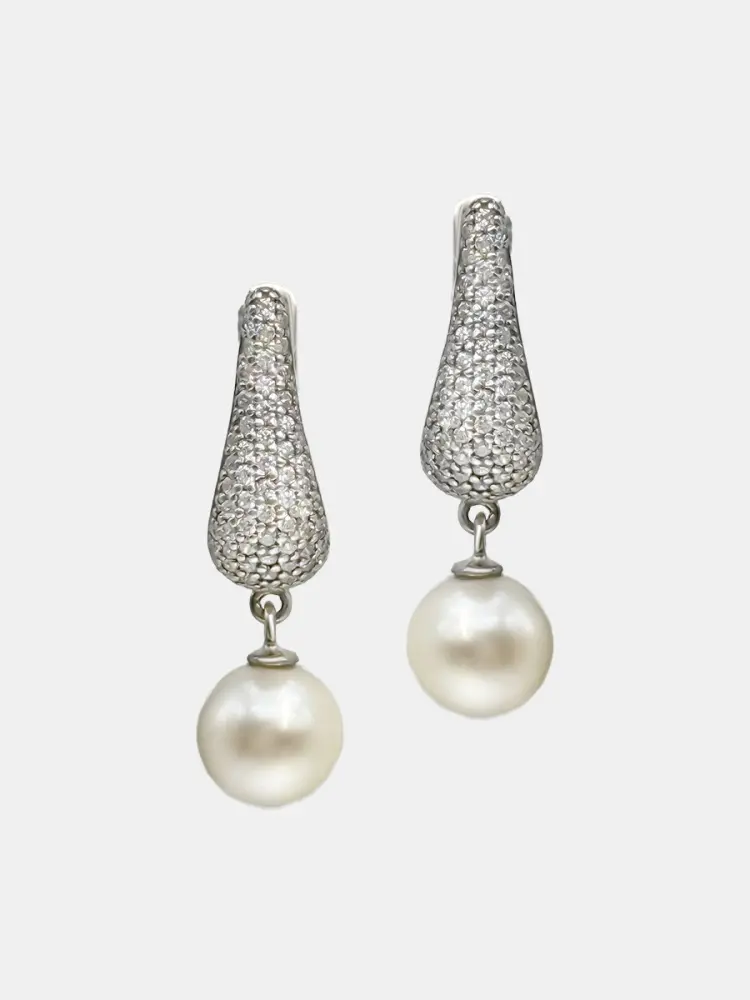 Купить Серьги из серебра с жемчугом и фианитами. Покрытие родий - Серьги, Серебро - 925 в интернет-магазине кристалл мечты в Москве