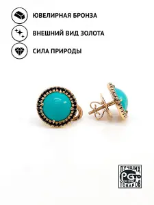 Купить Серьги-пусеты из ювелирной бронзы с бирюзой природной цельной и шпинелями - Серьги-пусеты, Бронза - 1 000 в интернет-магазине кристалл мечты в Москве