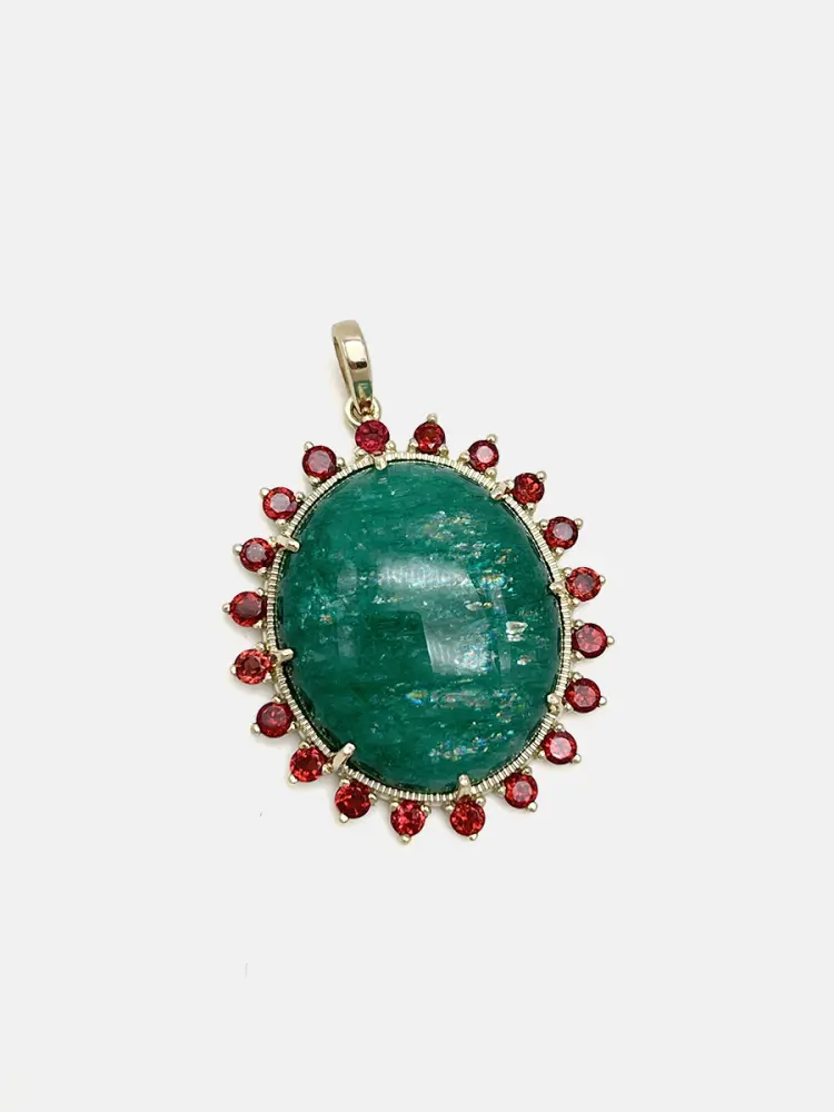 Купить Подвеска из золота с изумрудом природным и гранатами - Подвеска, Золото - 585 в интернет-магазине кристалл мечты в Москве