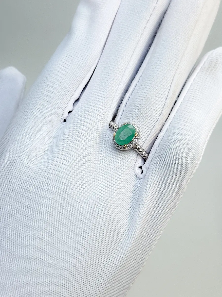 Купить Кольцо из серебра с изумрудом природным и фианитами. Покрытие родий - Кольцо, Серебро - 925 в интернет-магазине кристалл мечты в Москве