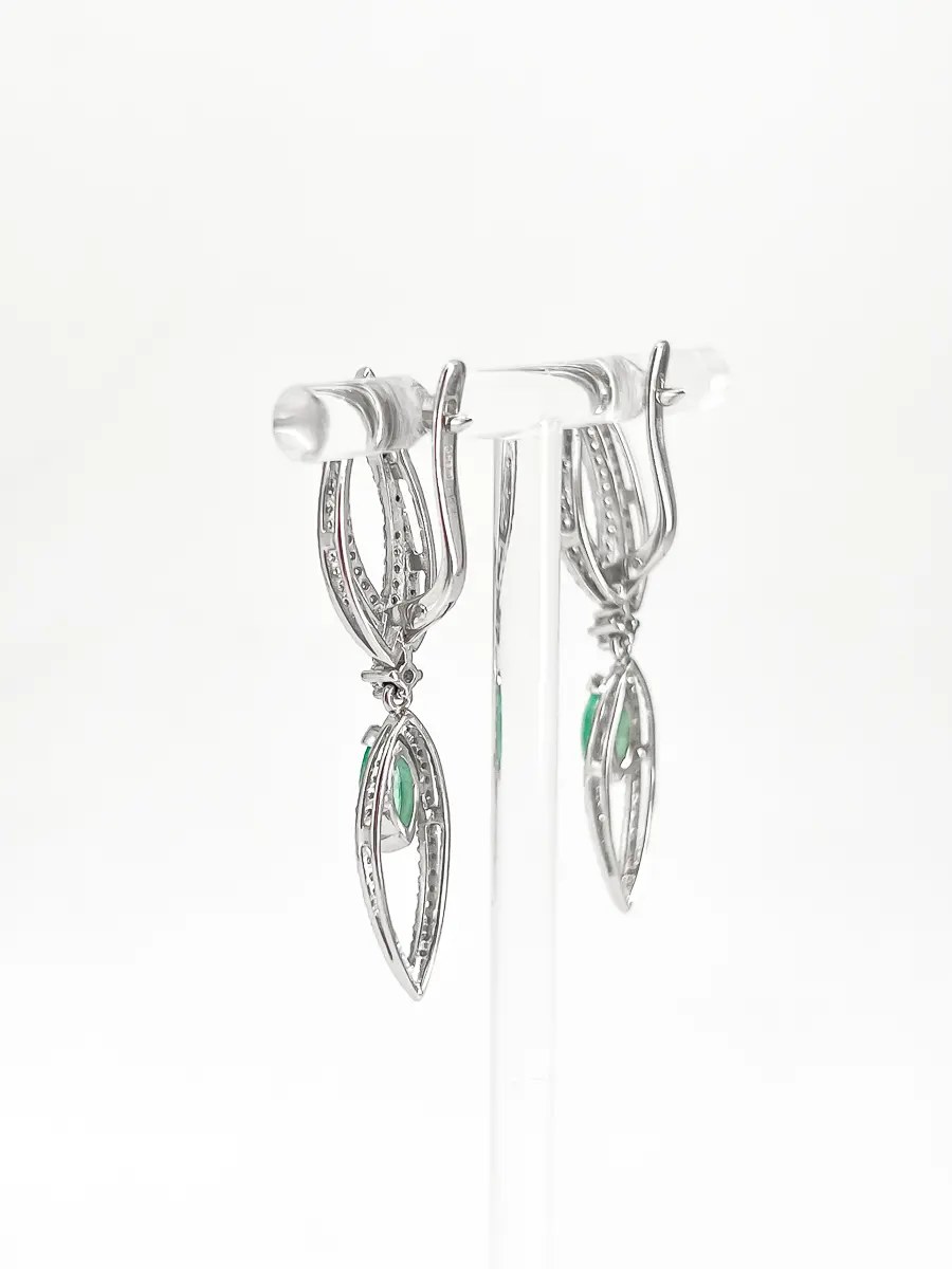 Купить Серьги из золота с изумрудами природными и бриллиантами - Серьги, Золото - 585 в интернет-магазине кристалл мечты в Москве